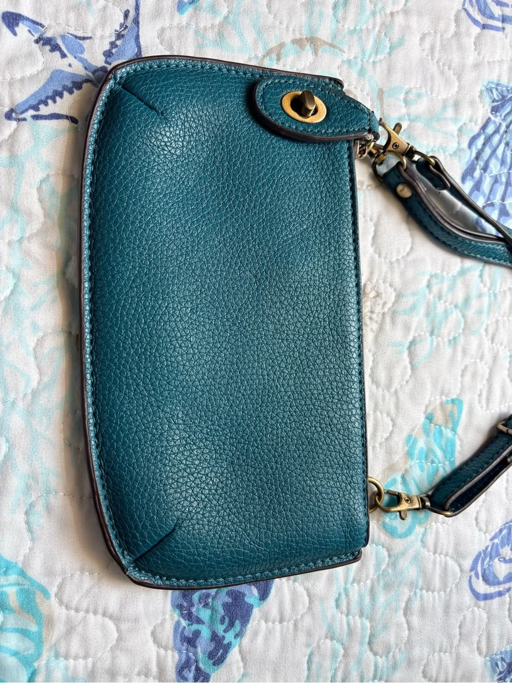 Teal Pebbled Leather Wristlet - Women Bags